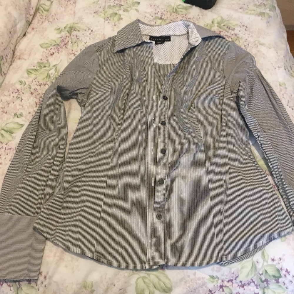 black white strip button down